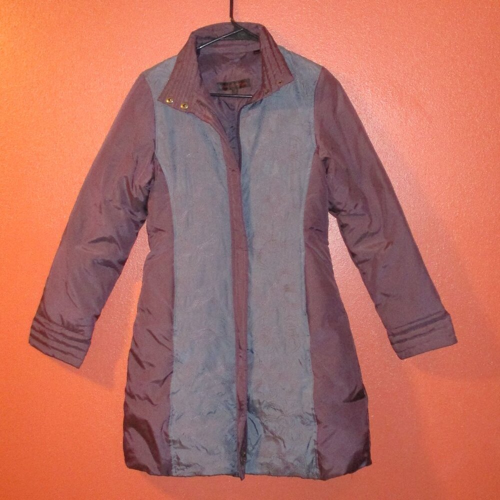 Via Spiga Coat Woman X Small Gray Purple Full Zip Pockets Feather Down Coat